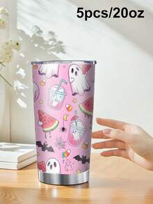 1pc/5pcs 20oz Halloween Stainless Steel Insulated Coffee Mug With Clear Drinking Lid, Cute Ghost Bat Spider Web Print Travel Cup, Sweet Halloween Water Cup, Large Capacity Iced Coffee Cup, Birthday Holiday Gift For Boyfriend, Couple Water Cup, Holiday Party Gift - Multicolor - View 10