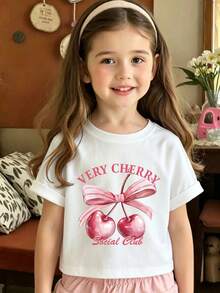 Tween Girls'  Cotton Cropped Cuffed Sleeve Tee, Graphic Print,  Cute Sweet Preppy Girl Style - White - View 2