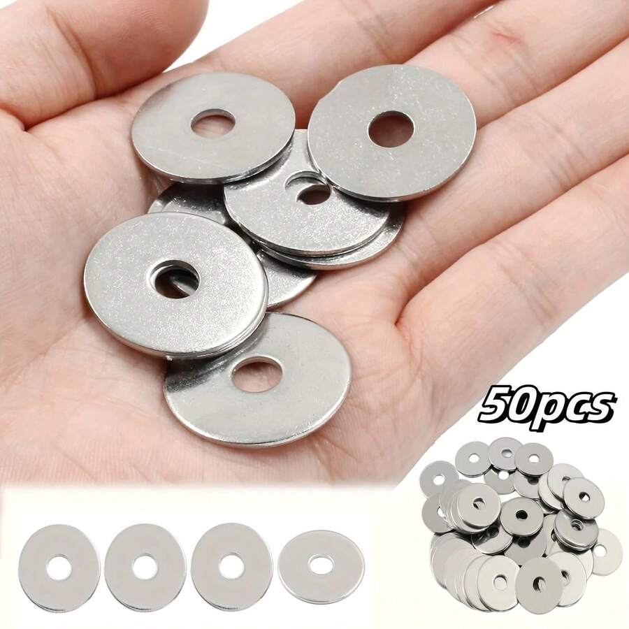 50個 M6 304不鏽鋼平墊圈-鍍鋅加厚金屬墊片,適用於室內外使用,防鏽,6x20x0.8mm,耐用且耐腐蝕,五金必需品|表面光滑|鍍鋅飾面 - 平墊圈 - 查看 1