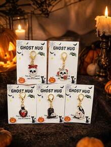 1/5/10 pièces, Ensemble de cartes cadeaux porte-clés d'Halloween, breloque de crâne squelette gothique avec carte de vœux, porte-clés de sac effrayant, cadeau unique pour fête d'Halloween - Multicolore - Voir 2
