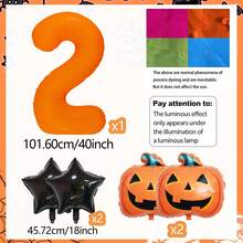 Halloween Pumpkin Pentagram Fluorescent Orange Number Foil Balloon Set, Includes 0-9 Orange Fluorescent Foil Number Balloons, Black Pentagram Foil Balloons, Halloween Pumpkin Foil Balloons, Suitable For Halloween Party Decoration, Trick Or Treat Holiday Party Decoration, Outdoor Halloween Backdrop, Holiday Decoration Supplies - Multicolor - View 17