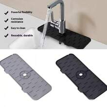 1pc Multifunctional Sink Faucet Drip Tray, Flexible Silicone Easy To Clean, Washbasin Countertop Faucet Splash Guard Storage Mat - Multicolor - View 5