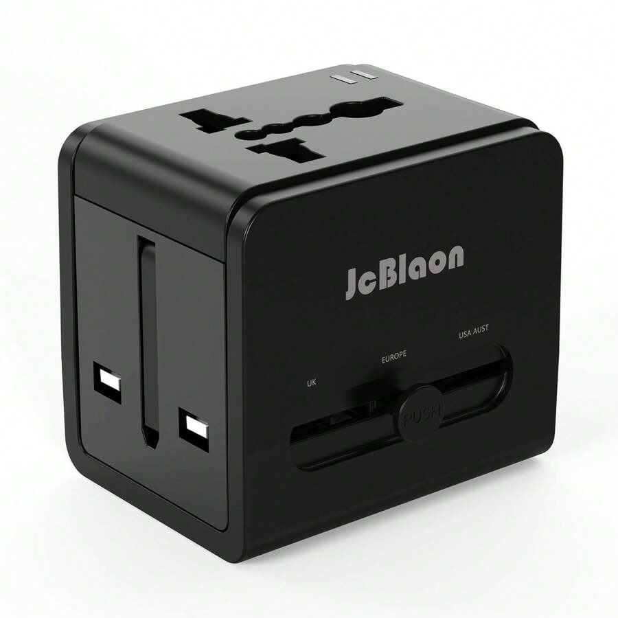 Universal International Travel Adapter With USB-C USB-A Ports, Multi Country Plug Converter For US EU UK AU JP, Travel Charger For 150+ Countries - Black - View 1