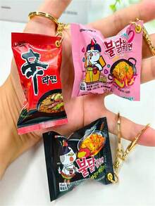 Mini Instant Noodle Bag Keychain Cute Realistic Ramen Turkey Noodle Food Key Ring Pendant Charm Bag Accessory Car Key Chain Backpack Ornament Women Gift Metal Plastic Material - Multicolor - View 2