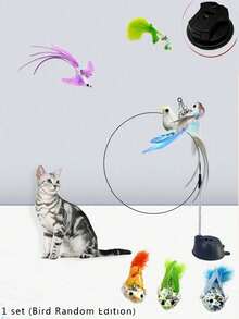 1/3pcs Feather Cat Teaser Wand With Powerful Suction Cup, Strong Suction, Pet Feather Bell Replacement, Firmly Attached To Floor, Interactive Cat Toy, Suitable For Indoor Play And Exercise, No Battery Required - Blue - View 16