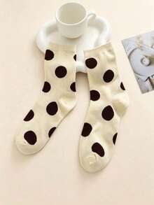 5 Pairs Women's Multi-Color Polka Dot Print Soft Elastic Mid-Calf Socks, All-Season Wear, Daily Outfit, Holiday Gift Socks - Multicolor - View 9