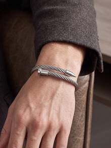 1pc Stainless Steel Twisted Nail Design Niche Style Bracelet, Unisex, Non-Fading, Stackable, Couple Birthday Gift - SZGSS005 - View 13