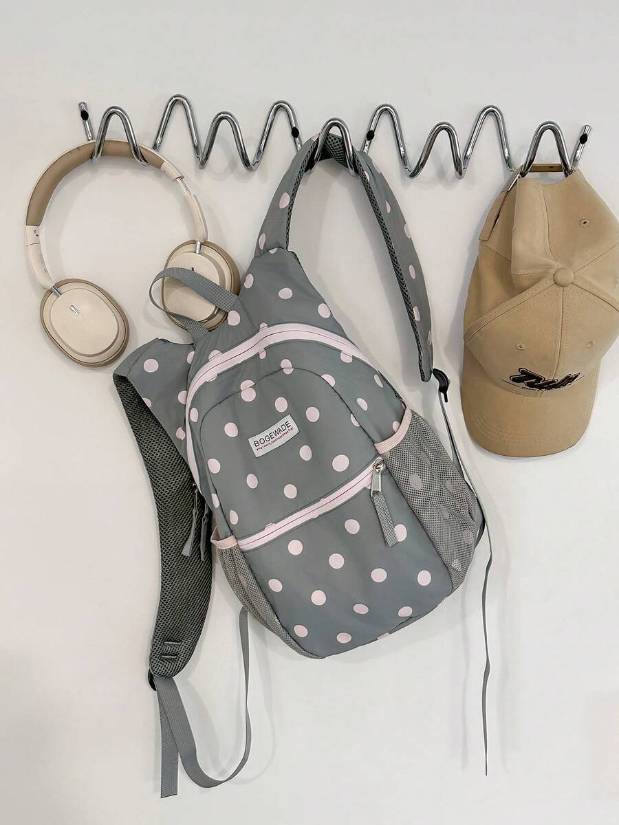 Dedoo Polka Dot Backpack, Contrast Color Zipper Mesh Side Pockets, Lightweight Large Capacity, Student School Bag, Suitable For University Campus, Korean Style Student Daily Use Backpack