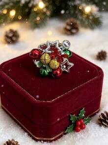 1pc Christmas Colorful Bell Design Adjustable Ring, Creative Party Decoration Jewelry; Christmas Holiday Gift Accessory; Suitable For Christmas Holiday Party, Carnival, Dance Party Wear; Christmas Gift - Multicolor - View 2
