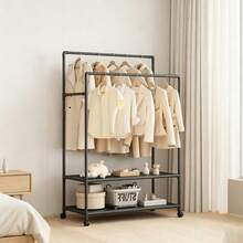 1pc Multifunctional Freestanding Coat Rack - With Wheels, Dual Hanging Rods And Top Shelf, Sturdy Metal Frame, Space-Saving Modern Design, Suitable For Home, Dorm, Bedroom - Multifunctional Indoor Storage Organizer, Clothing Storage Organizer - View 7