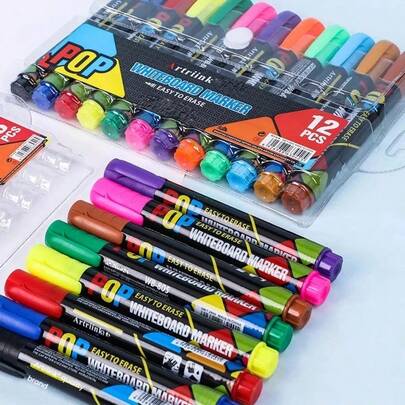 Erasable Whiteboard Markers - 8 Colors Refillable Teacher Office Teaching Pens - Easy To Erase Washable Whiteboard Marker Pens