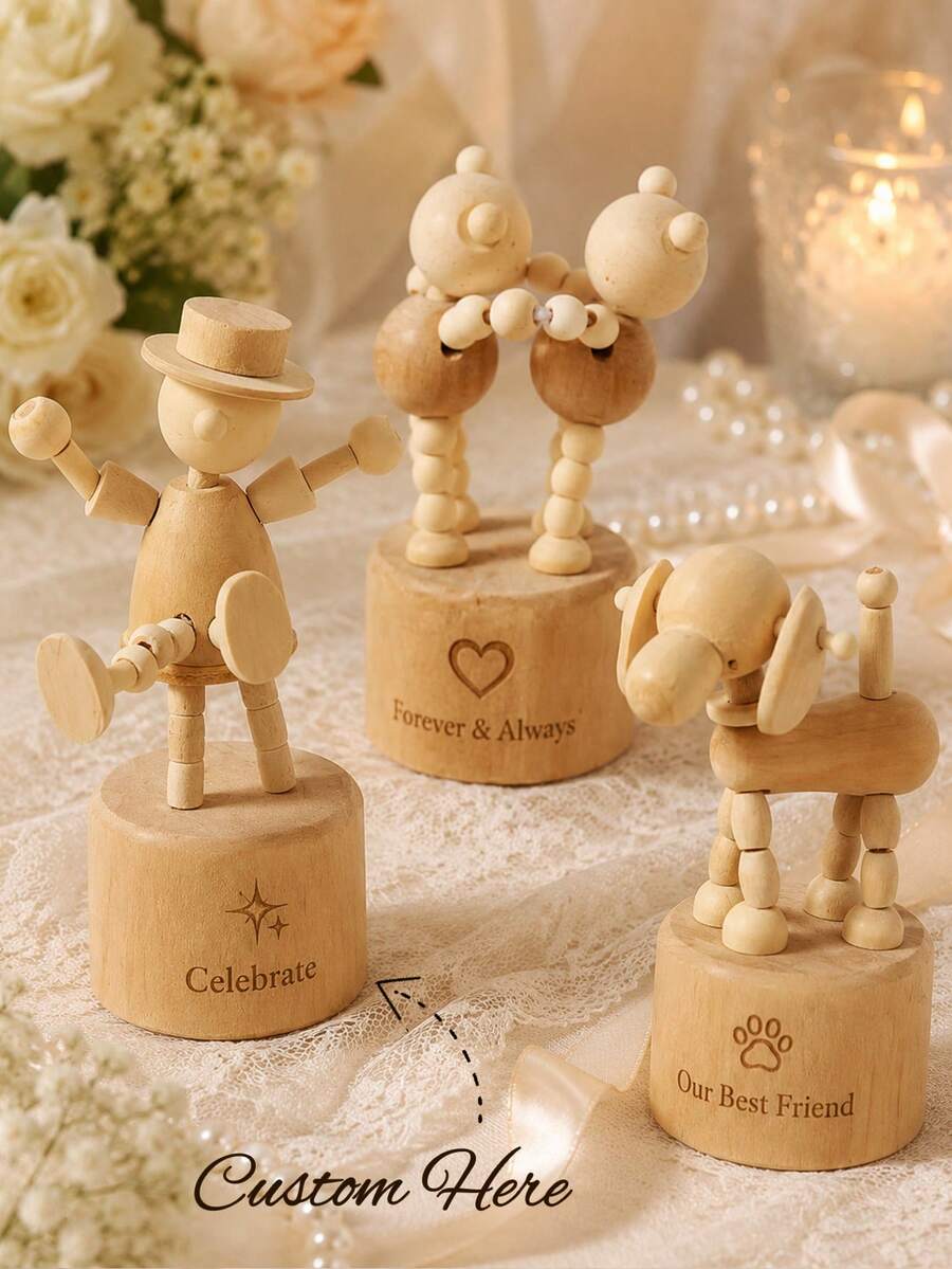 1 Buah Ornamen Boneka Kayu Lucu yang Dapat Digerakkan, Bentuk Beruang, Anak Anjing, atau Pria Bertopi Jerami, Kerajinan Kreatif yang Dapat Digerakkan, Dekorasi Meja Kantor, Hadiah Kecil untuk Pernikahan, Ulang Tahun, dan Liburan - MultiWarna - View 1