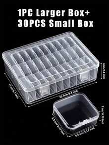 31 Pieces Bead Storage Container Set, 1 Large Rectangular Plastic Box With 30 Small Transparent Hinged-Lid Cases, Portable Organizer Box For DIY Jewelry, Bracelet Making, Nail Art Supplies, Premium Gift For Women & Valentine's Day - Multiple Styles - View 12