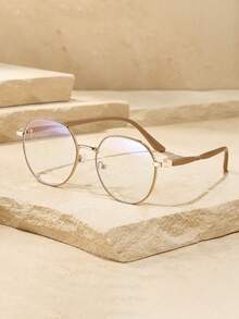 1 pieza Gafas redondas doradas con puntas suaves en las patillas, montura de metal, gafas sin graduación para mujeres, estudio en línea, desplazamiento diario, trabajo y uso casual - Multicolor - Ver 3