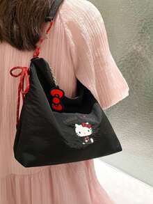 SANRIO Tas Tote Bordir Hello Kitty, Tas Bahu Wanita Kapasitas Besar, Ringan, Gaya Jepang yang Lucu, Tas Tangan Harian Cocok untuk Belanja Santai dan Perjalanan Singkat - MultiWarna - View 1