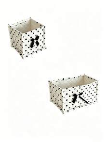1pc 4-Color Large Polka Dot Storage Basket With Bow Decor, Desktop Organizer For Dorm, Bedroom, Miscellaneous Small Items - Multicolor - View 17