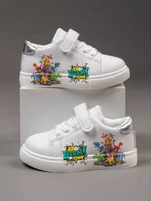 1 Pair Cheap And Fashionable Shoes, Casual Sports Children's Shoes, Durable Basketball Shoes, Suitable For Daily Wear And Outdoor Activities, Christmas Gift, Outdoor Play Shoes, Fun Design Shoes, Cartoon Print Shoes, Breathable Fabric Shoes, Flexible Sole Shoes, Children's Sports Shoes, Sports Shoes, Holiday Gift, 2D Flat - White - View 12
