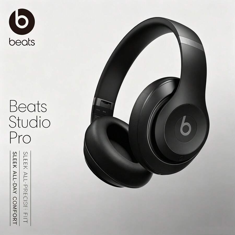 Headphone Nirkabel Over-Ear Beats Studio Pro, Headset Bluetooth Peredam Kebisingan dengan ANC Aktif, Driver Distorsi Rendah 40mm, Pengisian Daya Cepat, Bantalan Telinga Busa Memori yang Empuk, Desain Ringan dan Nyaman, Aksesori Audio Premium untuk Musik, Perjalanan, dan Penggunaan Sehari-hari