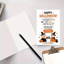 Greeting Cards And Envelopes: Fun Halloween Greeting Cards, Witch Friends Toasting With Text "Happy Halloween", Suitable For Best Friends, Cute Illustration Style Halloween Holiday Greeting Cards - Red - View 3