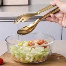 1/2/3pcs Thickened Stainless Steel Finger-Shaped Food Tongs, Designed For Searing Steak And Grilling, Buffet BBQ Food Clips - Gold - View 2