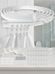 5/4/3/1m Flexible Bendable Curtain Track, Ceiling Mounted Curved Sliding Guide Rail With Metal Hooks, Multi-Size Bay Window Curtain Track System, Bedroom Bathroom Room Divider Curtain Rail, Home Window Decoration - Multi-style-1 - View 6