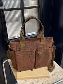 Fashionable Minimalist Large Capacity Multi-Pocket Shoulder Tote Crossbody Bag, Suitable For Business, School, Work And Travel - Brown - View 1