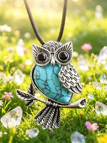 1/5/10/20/50pcs Multi-Color Fashion Metal Inlaid Natural Crystal Owl Pendant Necklace, Natural Amethyst, Suitable For Women's Daily Wear - Owl - View 5