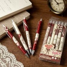 6pcs Red Rose Retractable Neutral Pens Set, Exquisite Highly Attractive Office Supplies, Study Stationery Exam Practice Pens, Reward Stationery, Birthday Gifts And Holiday Small Gifts, Smooth Writing, Medium Tip, Suitable For Office And Daily Use - Rose Pen - View 6