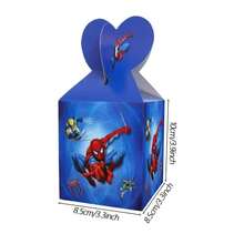 6pcs Heart-Shaped Flip-Top Square Paper Candy Boxes, Classic Movie Print Handheld Gift Boxes, Blue Background, Superhero Theme Birthday Party Gift Bag Filler Packaging Boxes - Multicolor - View 5