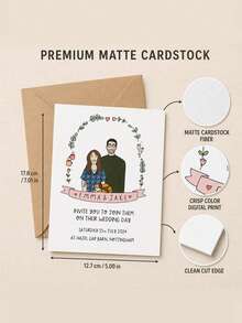 Custom Photo Cartoon Wedding Greeting Card, Upload Couple Photos To Create Cute Hand-Drawn Portraits Including Pets. Custom Names, Wedding Date, Venue And Invitation Words. Sweet Personalized Greeting Card For Wedding Events. - Multicolor - View 6