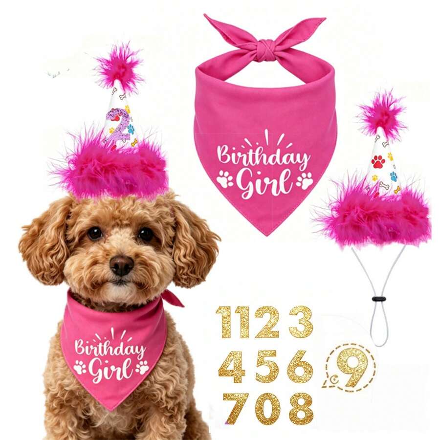 3pcs Pet Birthday Party Decoration Set - Includes Dog Birthday Hat, Dog Birthday Decoration, Dog Birthday Headband And Dog Birthday Party Supplies. Suitable For Male And Female Pets. Birthday Dog Costume Suitable For Small, Medium, Large Dogs And Cats - Multicolor - View 1