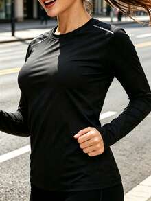 Women's Mesh Breathable Long Sleeve Spring/Summer Slim Fit Elastic Outdoor Sun Protection Sports Running Set, Versatile And Comfortable Black - Black - View 1