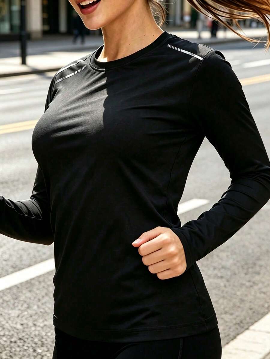 Women's Mesh Breathable Long Sleeve Spring/Summer Slim Fit Elastic Outdoor Sun Protection Sports Running Set, Versatile And Comfortable Black - Black - View 1