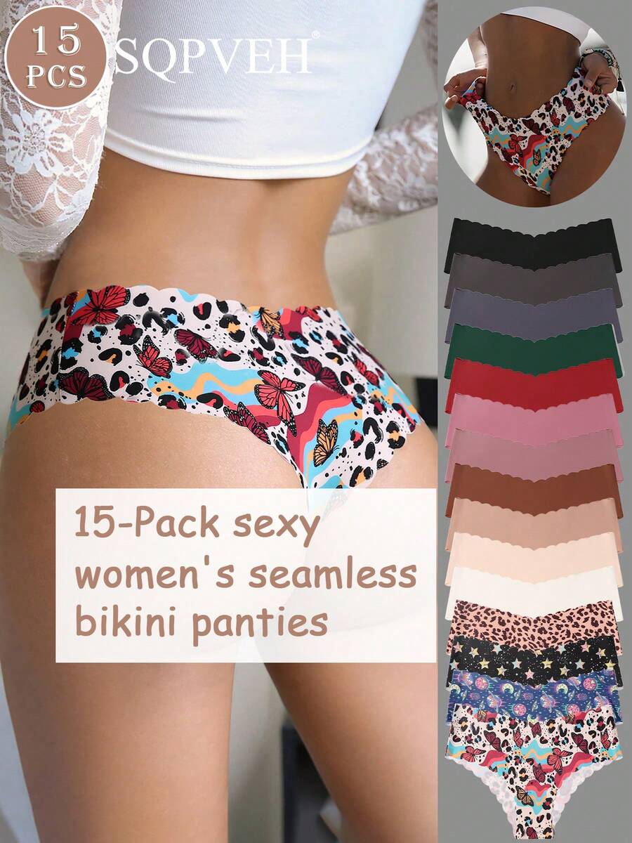 SQPVEH 15pcs/Pack Women's Seamless Leopard Print Comfortable Breathable Sexy Sports Invisible Briefs