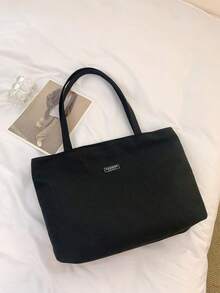 Women's Summer 2026 New Vintage Shoulder Tote Bag, Solid Color Popular Large Capacity Commuter Handbag, Underarm Bag - Black - View 7