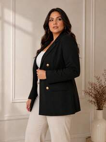 Blazer Feminino Alfaiataria Casaco Social Com Botão Plus Size G1 G2 G3  Confortável e Versátil para Todas as Ocasiões - Preto - Visão 2