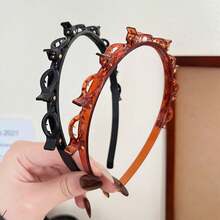 2/1pc Vintage Black & Amber Multi-Clip Braided Headband, Non-Slip Hair Styling Hair Tie, Women & Girls Daily Casual Hair Accessory, Halloween Retro Wavy Headband, Tortoiseshell & Black - Multicolor - View 9