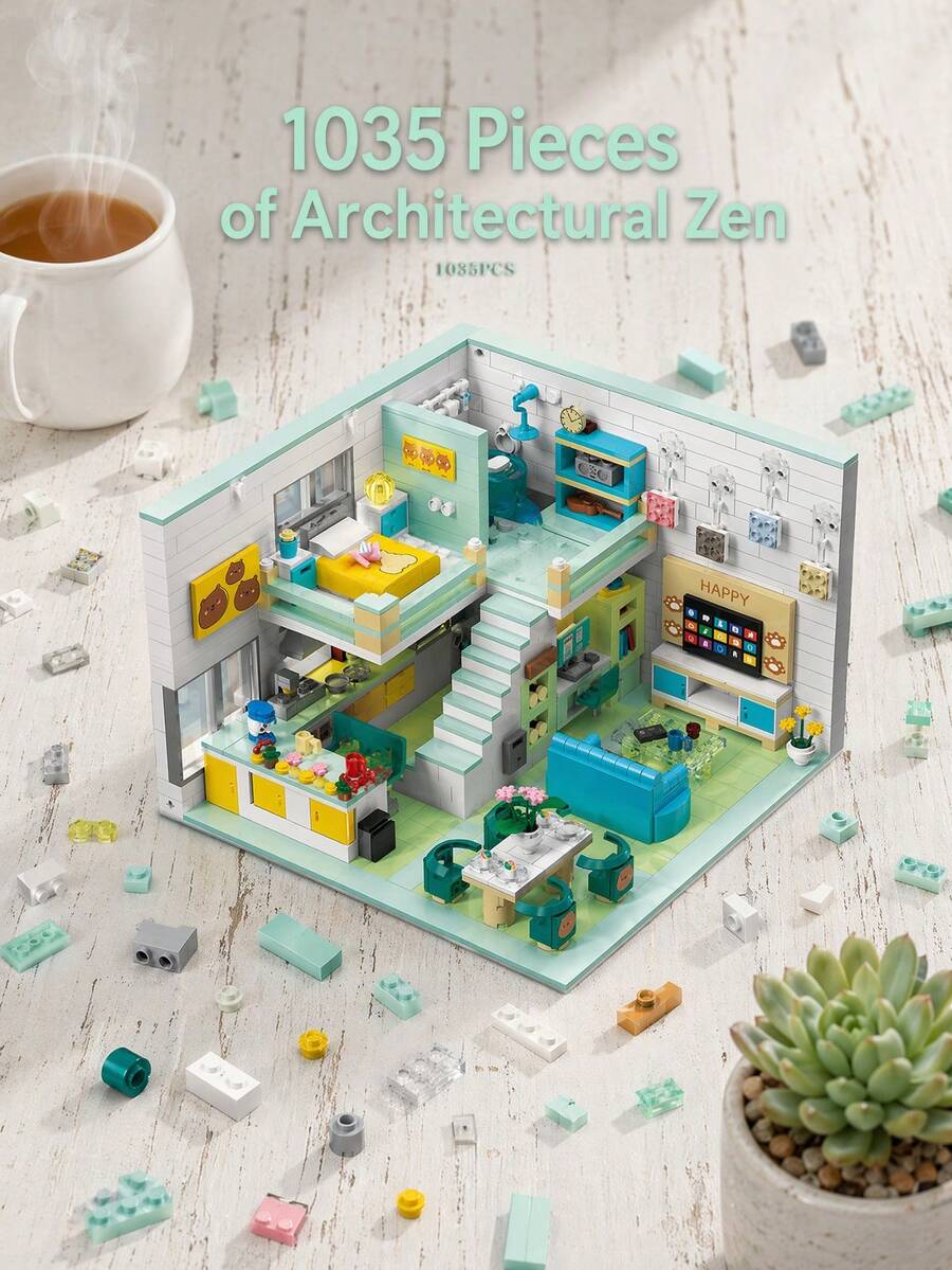 1035片可愛寵物雙層小屋成人積木玩具,多色豪華迷你模組化建築模型,附配套裝飾貼紙,適合情侶遊戲與創意成人活動 - 彩色 - 查看 1