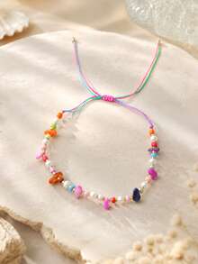 1pc Bohemian Style Beach Vacation Pebble Woven Beaded Bracelet, Colorful, Suitable For Beach Outfit, Photography Accessory - Multicolor - View 13