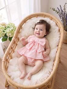 Romper Tanpa Lengan Motif Kotak-kotak Lucu untuk Bayi Perempuan dengan Dekorasi Pita 3D dan Desain Kancing, Warna Pink, Cocok untuk Hari Valentine, Ulang Tahun, Pakaian Sehari-hari, Musim Semi/Panas - MultiWarna - View 8