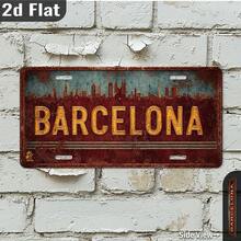 2D Flat Design, 1pc Barcelona Spain City Skyline Metal Wall Decor Sign - Vintage Spanish Capital Style, Distressed Antique Finish, Suitable For Garage, Porch, Bar, Cafe Rustic Outdoor Decoration (Random Style) - A - View 4