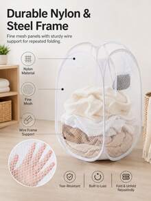 1pc Minimalist Breathable Portable Moisture-Proof Foldable Laundry Basket - Foldable Laundry Basket Suitable For Home Bedroom Bathroom, With Side Pocket Portable Foldable Storage Basket - Essential For Travel And Commuting - Pink - View 3