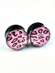 2pcs Leopard Print Acrylic Ear Gauges Double Flare Ear Plugs Cartilage Piercing Jewelry - Shiny - View 7