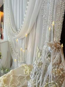 Hanging Pearl Chain Room Decor Christmas Halloween Wedding Decoration Suitable For Various Party Decorations Seasonal Decor Party Backdrop Curtain Window Curtain Faux Pearl String Scene Atmosphere Decoration - E - View 7