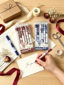6pcs Red Rose Retractable Neutral Pens Set, Exquisite Highly Attractive Office Supplies, Study Stationery Exam Practice Pens, Reward Stationery, Birthday Gifts And Holiday Small Gifts, Smooth Writing, Medium Tip, Suitable For Office And Daily Use - Rose Pen - View 10