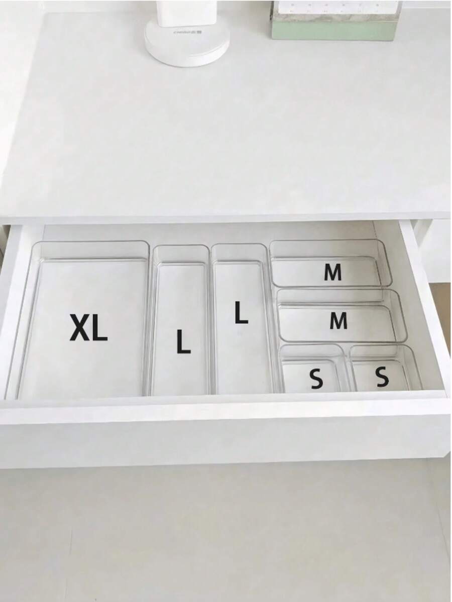 Back To School Multi-Size 1/3/4/6/7/8/10/11 Pack Modular Clear Plastic Drawer Organizer Set Adult Only, Divided Desktop Storage Box, Transparent Cosmetic Jewelry Container - Clear - View 1