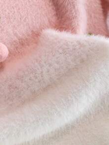 Girls Cute Gradient Cherry Faux Mink Knit Pullover Sweater, Suitable For Daily Wear, Vacation, Spring, Autumn, Winter - Pink - View 5