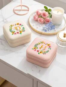 1pc Small Portable Jewelry Organizer Box.Can Be Used As A Feminine Jewelry Storage Box.Floral Initials Women's Jewelry Box.Small Item Storage Bag. - Flowers - View 4