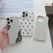 3件裝波點愛心條紋元素 TPU 防震全包覆精準保護殼，適用於 Apple 11/12/13/14/15/16/17 Pro Max - 彩色 - 查看 1
