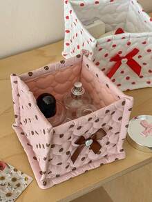 1pc 4-Color Large Polka Dot Storage Basket With Bow Decor, Desktop Organizer For Dorm, Bedroom, Miscellaneous Small Items - Multicolor - View 8